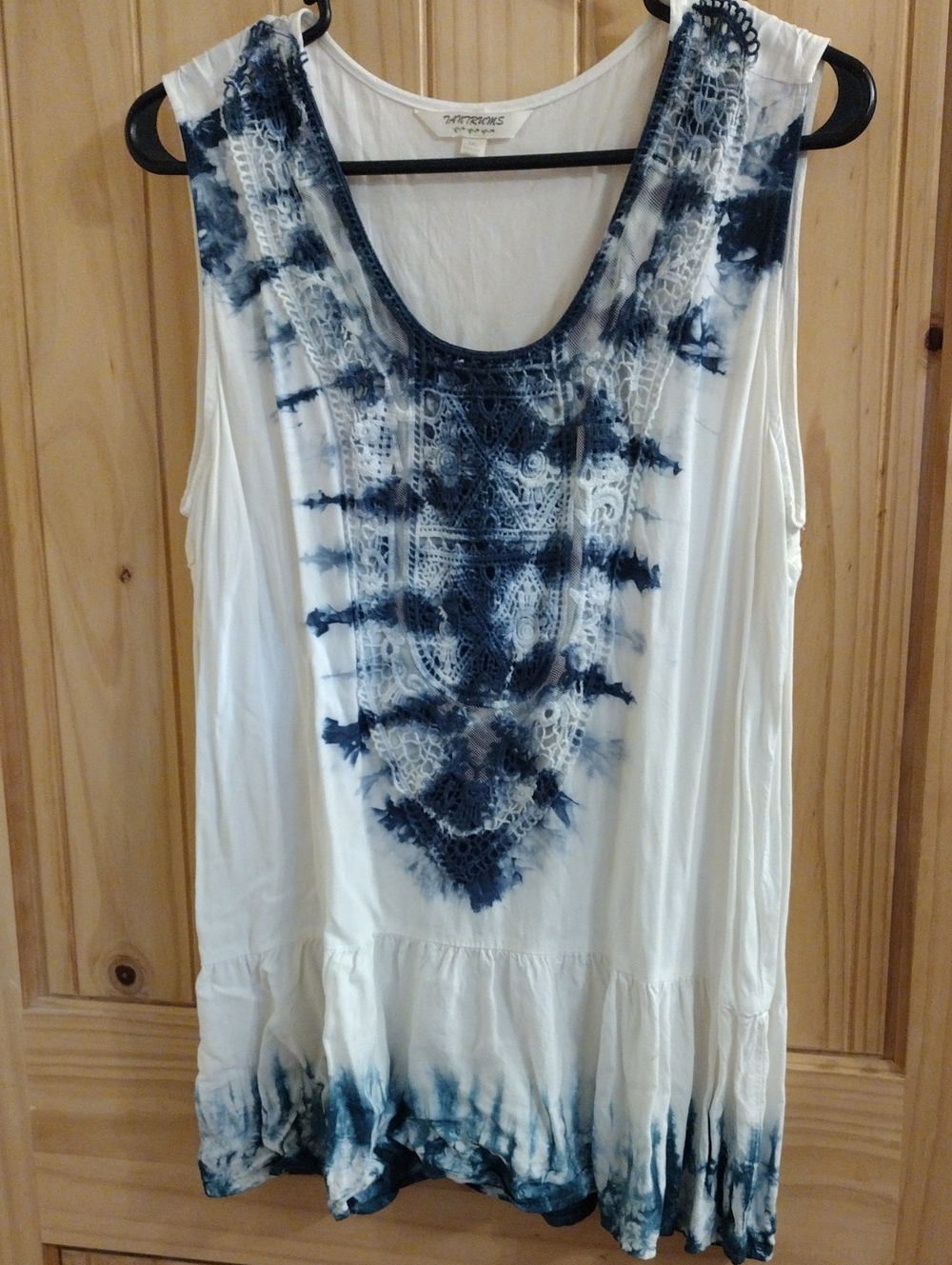 torrid White & Navy Crochet-Front Tie-Dye Tank